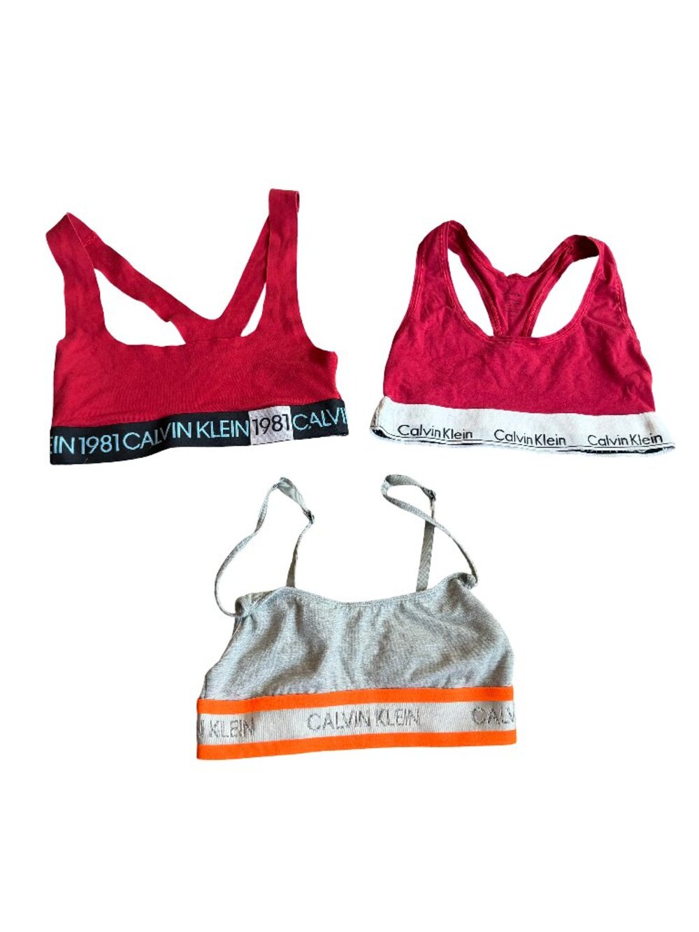 Calvin Klein Red Gray Logo Band Bralette Bras Bundle of Three X-Small Women's